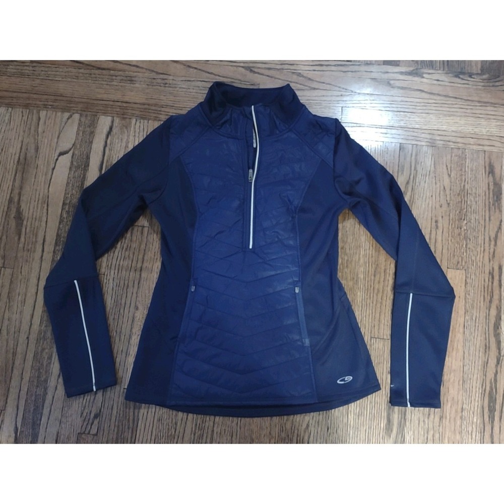 Champion Duo Dry Navy Blue Quilted Hybrid Quarter Zip Pullover Womens Small